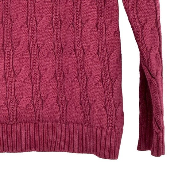 Land’s End Size Medium Maroon “Drifter” 100% Cotton Crew Neck Cable Knit Sweater - Picture 5 of 9